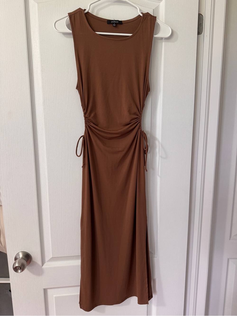 Brown Ruched Open Side Midi Dress